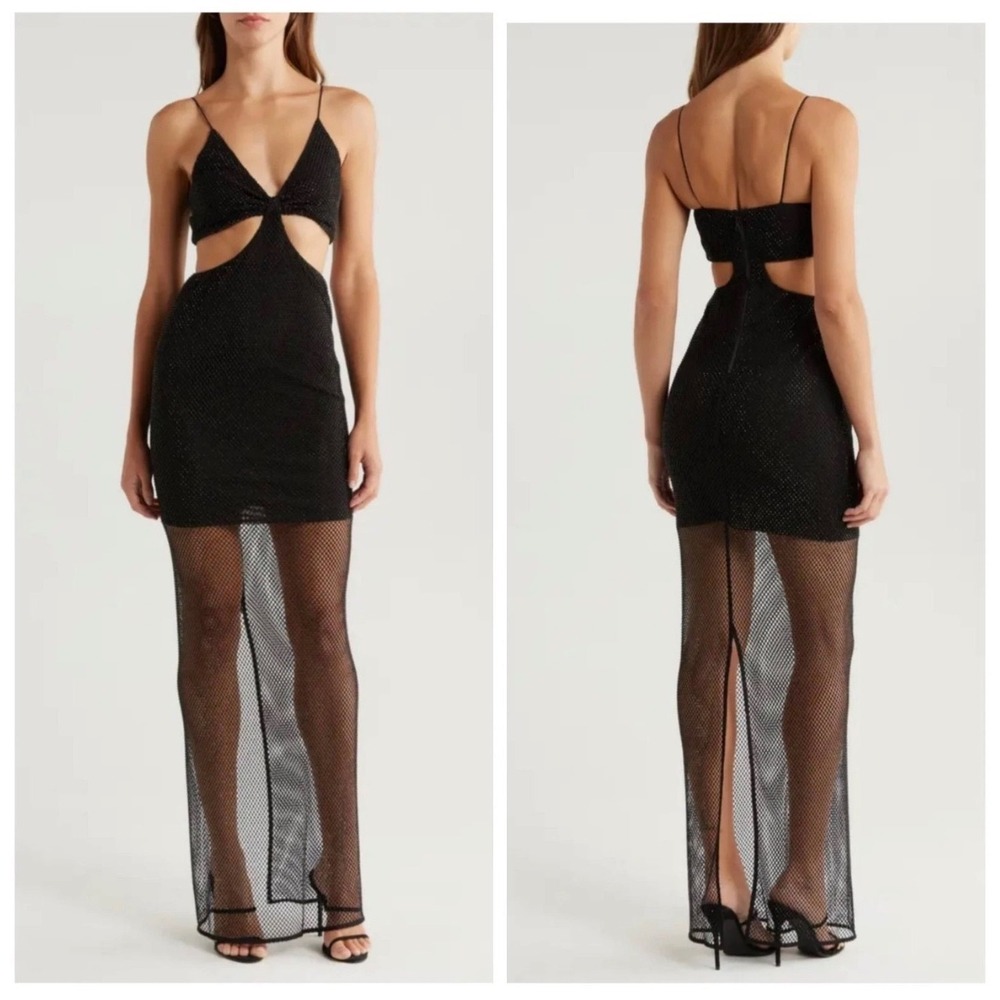 Alice + Olivia Havana Embellished Cut-Out
Crystal Mesh Overlay Maxi
Dress SZ